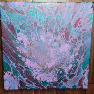 12"x12" Pour Painting Copper Metallic, Orchid, & Pearlized Green, Red, & SkyBlue